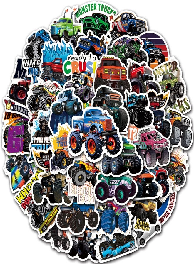DULEFUN 50PCS Monster Truck Stickers, Truck Car Stickers for kids, Car Stickers Waterproof for Water Bottles Skateboard Car Bike Phone Case Laptop Suitcase, Monster Truck Gifts for Girls Boys Party - Image 1